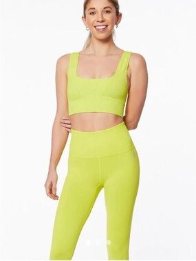 Cropped Sports Bra and High-Waist Leggings Set - Neon Lime